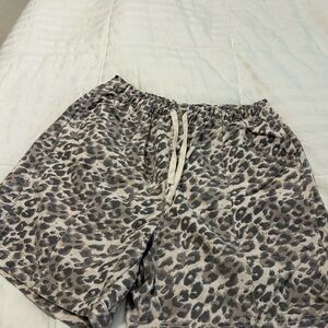 aerie Leopard Print Drawstring/Elastic Canvas Shorts